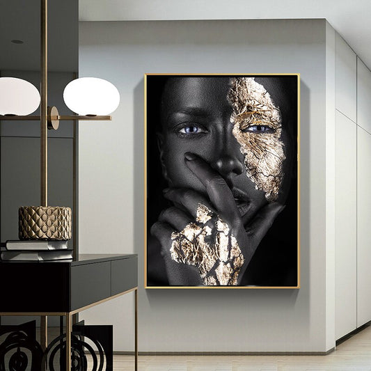 Scandinavian Painting Canvas Wall Art Poster African Art Black and Gold Purple Woman Living Room Decoration Figure Pictures