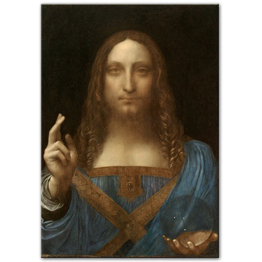 Salvator Mundi Canvas Wall Art Paintings Reproductions by Leonardo Da Vinci Famous Canvas Wall Art Picture for Living Room Decor
